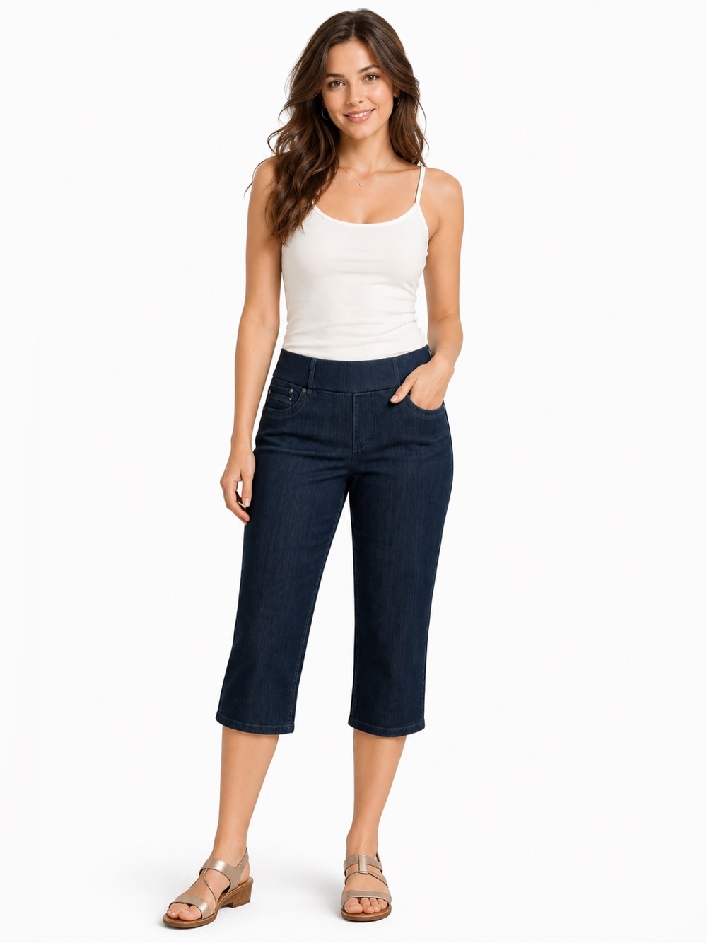 Reitmans Dark Indigo Pull-Up Capri Jeans